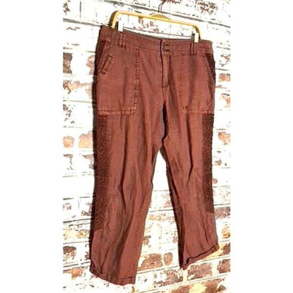 Anthropologie Hei Hei Embroidered Crochet Linen Cropped Marlena Trousers Pants - Picture 3 of 10